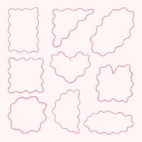 Wavy Hand Drawn Frame and Border Shape. A collection of 9 hand drawn wavy pink borders in fun organic shapes perfect for frames design accents and layout elements vector