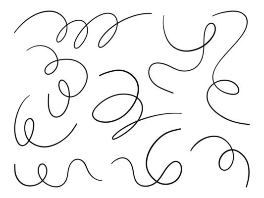 Minimalist Abstract Curved Line Art. A collection of 9 minimalist abstract line art elements featuring smooth curves spirals and elegant freeform shapes perfect for modern creative designs