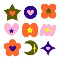 Cute Colorful Shape and Symbol. A collection of 9 cute colorful icons combining hearts stars and sparkles in fun geometric shapes perfect for kids designs and playful layouts vector