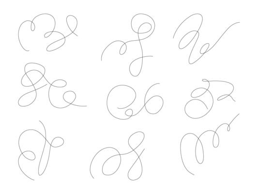 Minimal Elegant Line Flourish Collection. A graceful collection of 9 thin hand drawn flourishes featuring loops, swirls, and calligraphic curves in a modern minimalist style