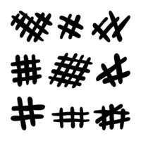 Bold Hand Drawn Hatch Scribble. A collection of 9 bold hand drawn hatch scribbles featuring crosshatch grids diagonal strokes and expressive textures ideal for abstract accents and background fills vector