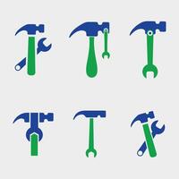 Set of Hammer and Wrench Tools - Wrench and Hammer Isolated on white background vector