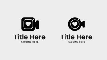 Set of Camera with Heart Shape - Recording with Heart Shape Logo Design vector