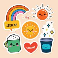 Stickers with different types of items and words vector