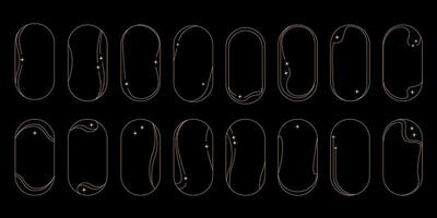 Golden minimalist modern oval frame with sparkles, big set vector