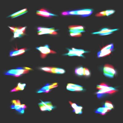 Crystal rainbow flares, iridescent optical lights