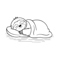 Sloth resting under a cozy blanket, with closed eyes and a content expression vector
