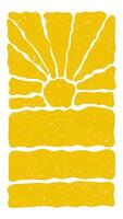 Groovy sun background. Curvy yellow rays. Boho Colorful Groovy Sun Psychedelic Vintage Background. vector