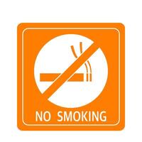 No smoking sign with burning cigarettes and smoke prohibition with warning text and orange background. vector