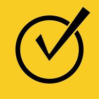 Check mark icon in the circle on yellow background. vector