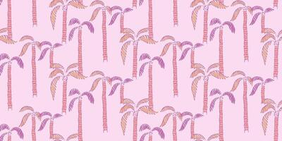 seamless pattern featuring repeating palm trees with textured trunks and fronds on a pastel pink background. Perfect for tropical designs, textiles, wallpapers, and digital prints vector