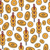 chinese coins seamless pattern with doodles for prints, wallpaper, wrapping paper, scrapbooking, textile, etc. EPS 10 vector