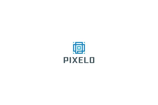 Letter P modern technological barcode pixel logo