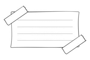 Hand drawn memo paper sheet, sticky note, reminder, to do list, sticky tape. Bullet journal elements in line art doodle vector