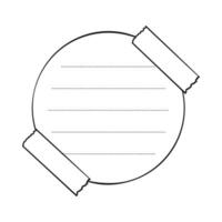 Hand drawn round memo paper sheet, sticky note, reminder, to do list, sticky tape. Bullet journal elements in line art doodle outline vector