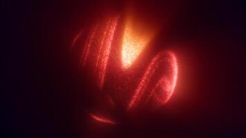 A glowing red abstract shape with swirling patterns, emitting video