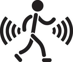 monochrome stick figure with signal waves icon for smart tech and motion tracking vector