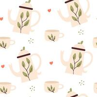 Fun ceramic tea patterns featuring teapots, cups vector