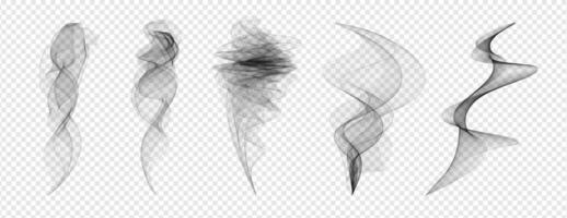 Transparent steam and smoke set on white. Realistic hot vapor and mist rising from coffee, tea, or fire. Abstract fog elements with vibrant texture. Isolated for trendy print or background use. vector