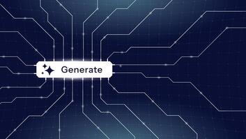 Futuristic AI banner with generative adversarial network, large language model and digital connections. Artificial intelligence, machine learning or cyber innovation modern tech style vector