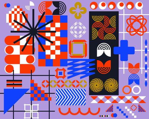 Swiss bauhaus background pattern retro futuristic illustration element, colorful, playfull, graphic event identity print art