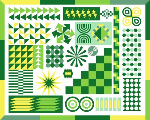 Swiss bauhaus shape background retro green illustration element, colorful, playfull, graphic event identity editable