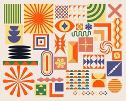 Swiss bauhaus shape pattern background retro illustration element, colorful, playfull, graphic event identity editable vector