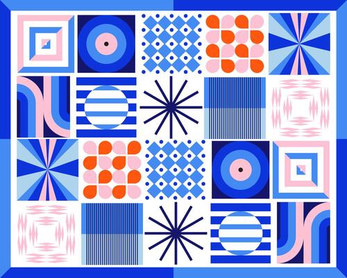 Swiss bauhaus geometric shape pattern background retro illustration element, colorful, playfull, graphic event identity editable