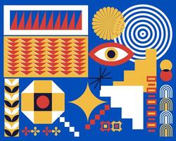 Swiss bauhaus blue background pattern retro illustration element, colorful, playfull, graphic event identity print art vector