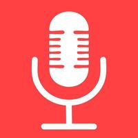 Microphone flat white color icon isolated on red background. Audio broadcast device, technology illustration. vector