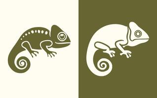 Chameleon icon. Reptile lizard silhouette illustration in green and white color versions. vector
