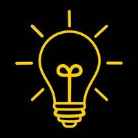 Light bulb icon. Idea symbol. Yellow outline lamp illustration on black background. vector
