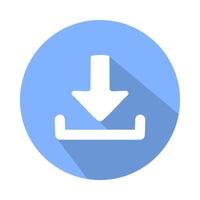 Download icon. Flat design style downloading symbol with long shadow isolated on blue background. vector
