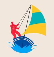 Man is sailing. Colorful illustration vector