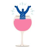 Happy man in glass with wine. Colorful illustration vector