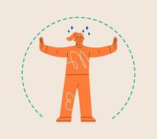 Woman spreads his arms wide and marks boundaries of his space. Personal boundaries concept. Colorful illustration vector