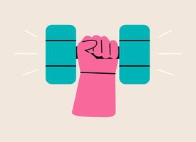 Hand hold dumbbell. Colorful illustration vector
