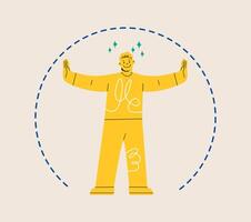 Man spreads his arms wide and marks boundaries of his space. Personal boundaries concept. Colorful illustration vector