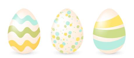 Collection of decorative Easter eggs painted in pastel colors, isolated on a transparent background. Easter eggs with wavy, dotted and striped patterns. Best for Easter greetings. illustration. vector