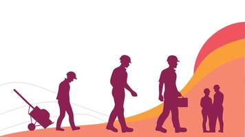 illustration of workers silhouettes with sunburst in the background, May 1st Day, Labour Day concept, Happy Labour Day, Labor Day, Workers Day vector