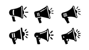 Set of black megaphone, a communication tool and business icon, is isolated on a white background as a design vector