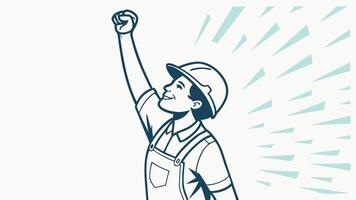 Illustration of a fireman celebrating with raised fist done in retro style, May Day concept, Happy Labour Day, Labor Day vector