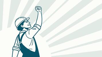 Illustration of a fireman celebrating with raised fist done in retro style, Labour Day concept, Happy Labour Day, Labor Day vector