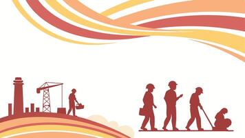 illustration of workers silhouettes with sunburst in the background, May 1st Day, Happy Labour Day, Labor Day, Workers Day vector