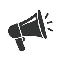 A black megaphone, a communication tool and business icon, is isolated on a white background as a design vector
