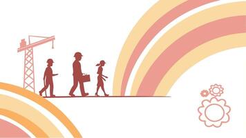 illustration of workers silhouettes with sunburst in the background, Labour Day concept, Happy Labour Day, Labor Day, May 1st Day vector