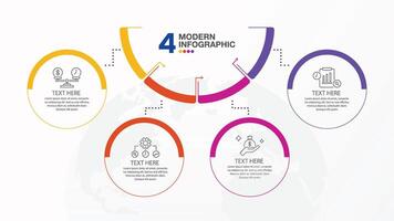 Infographic half circle 4 step and icons vector