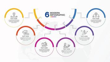 Infographic half circle 6 step and icons vector