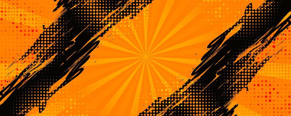 Abstract Sports Background with Black and Orange Brush Strokes in Halftone Style