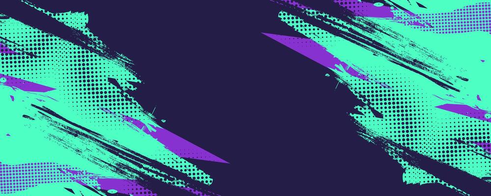 Abstract Sport Background with Cyan and Purple Brush Strokes and Halftone Style